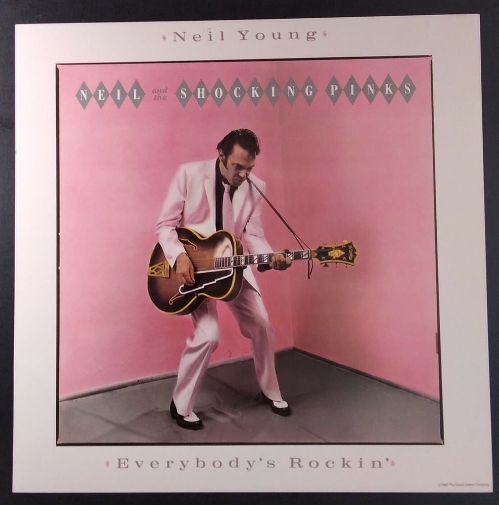 Neil Young Poster Promo Flat 12x12 Rare VHTF Original 1983 Shocking Pinks Everyb