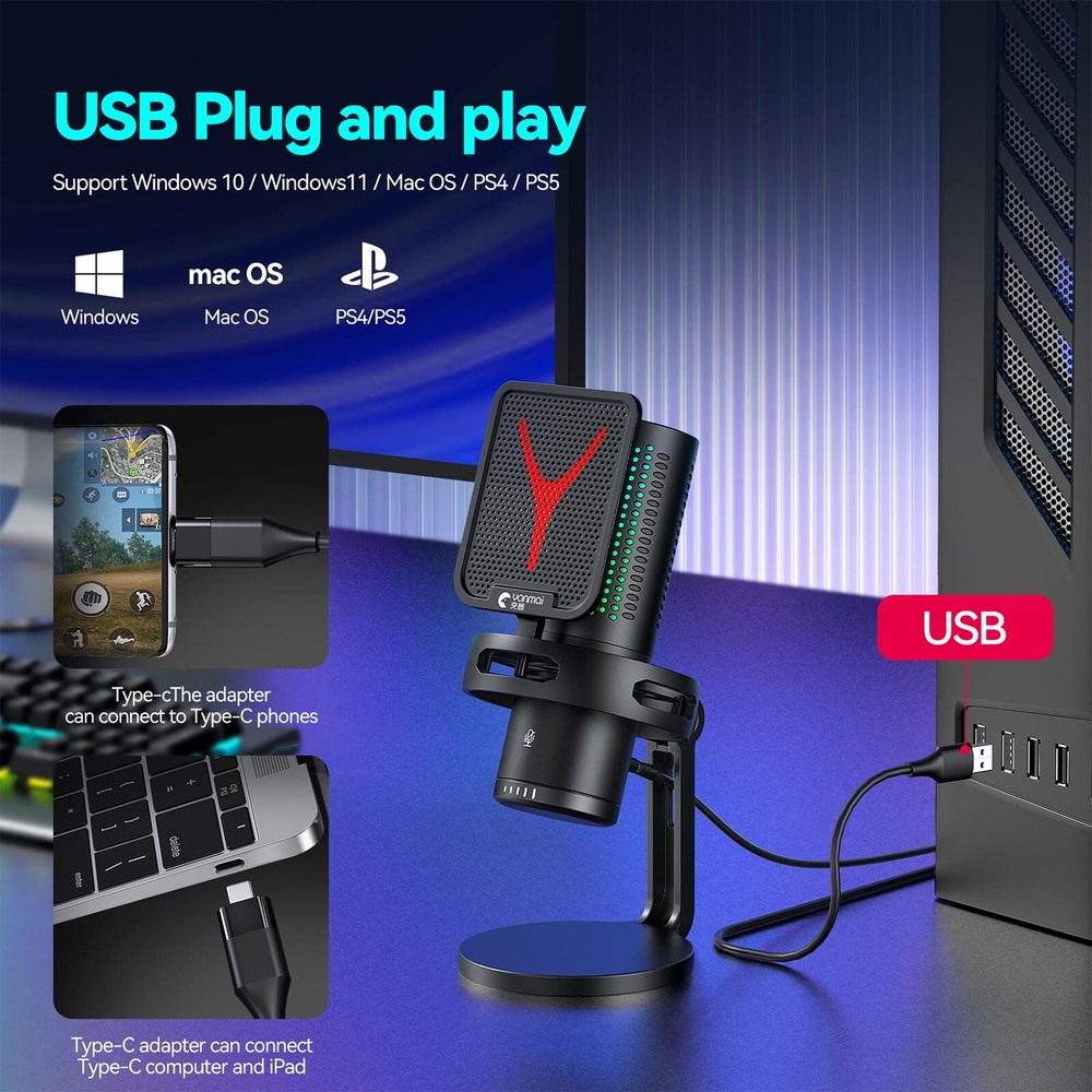 Yanmai GM7 Detachable USB Microphone Computer Mic Microphone W/ Desktop Stand