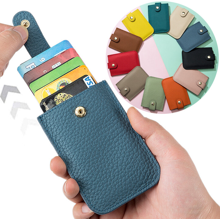 Safe RFID Leather Minimalist Slim Wallets Multi Card Holder Purse with Pull Tab