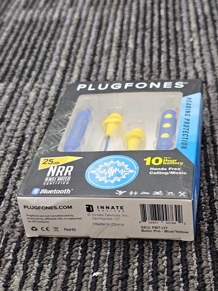 Plugfones PBT-UY Wireless BasicPro Bluetooth Earplugs Headphones Blue/Yellow