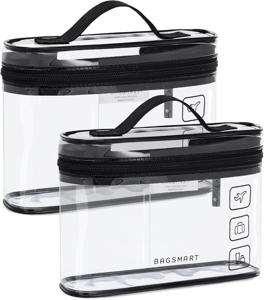TSA Approved Toiletry Bag, 2 Pack Clear Makeup Cosmetic Organizer, Quart 2 Pc