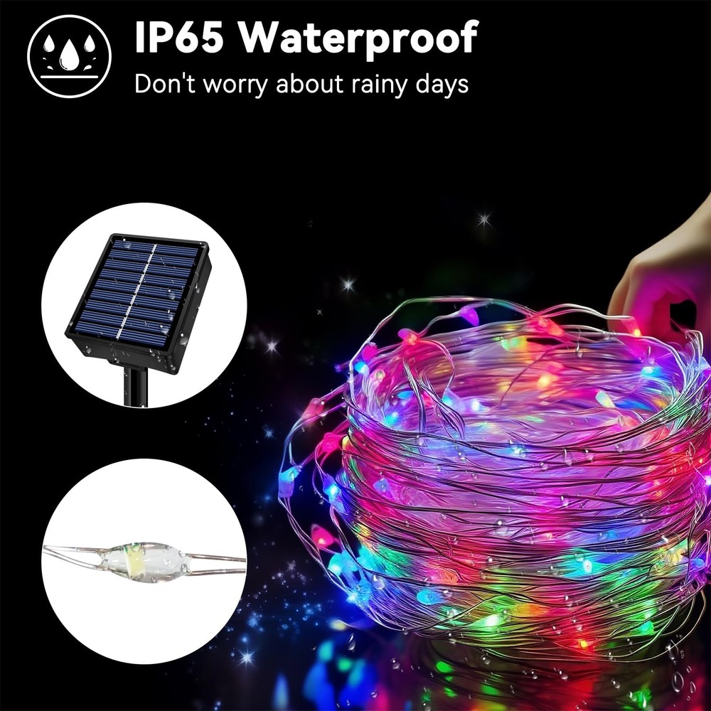 Solar String Lights Outdoor Waterproof 2 Pack Total 66ft 2 Pack, Multicolor
