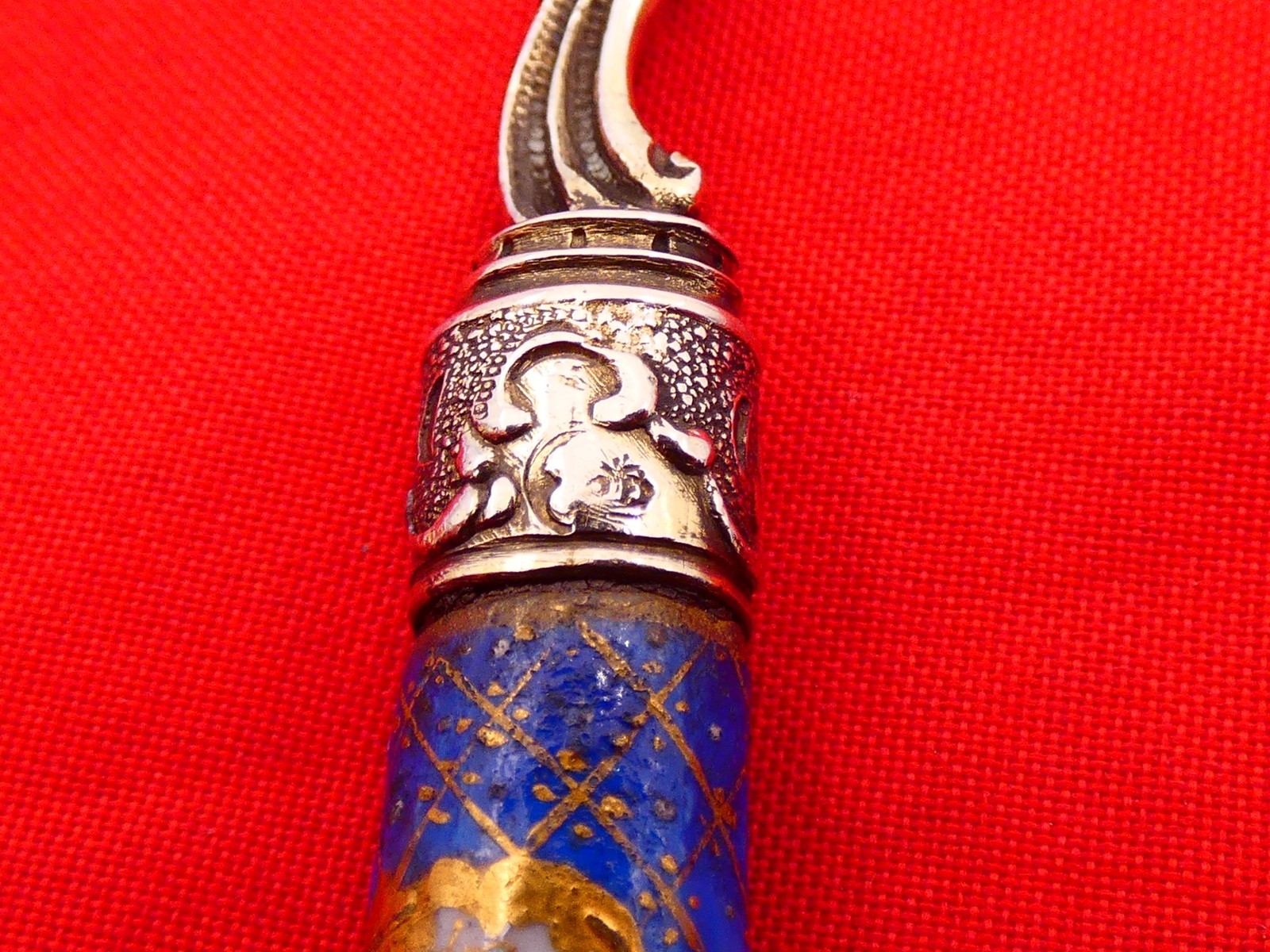 Antique Germany Silver & Painted Porcelain Cheese Pick TD-11