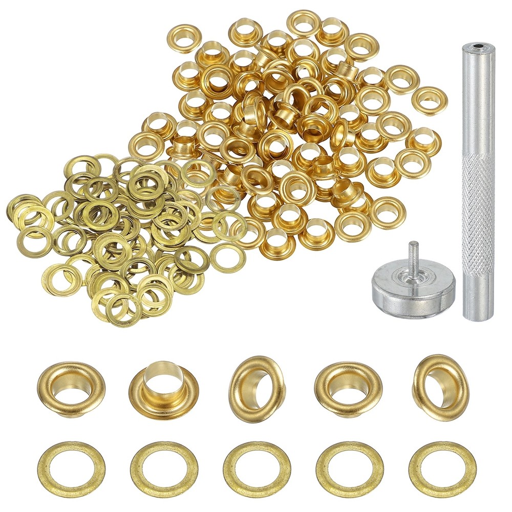 80Set Grommets Eyelets Kit 4.5mm Copper Eyelets with Setting Tool Gold