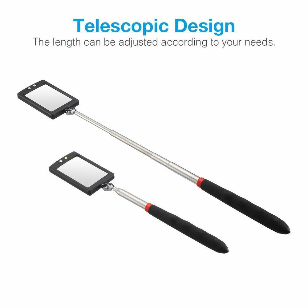 LED Lighted Mechanic Inspection Mirror Telescoping illuminate Swivel Extendable