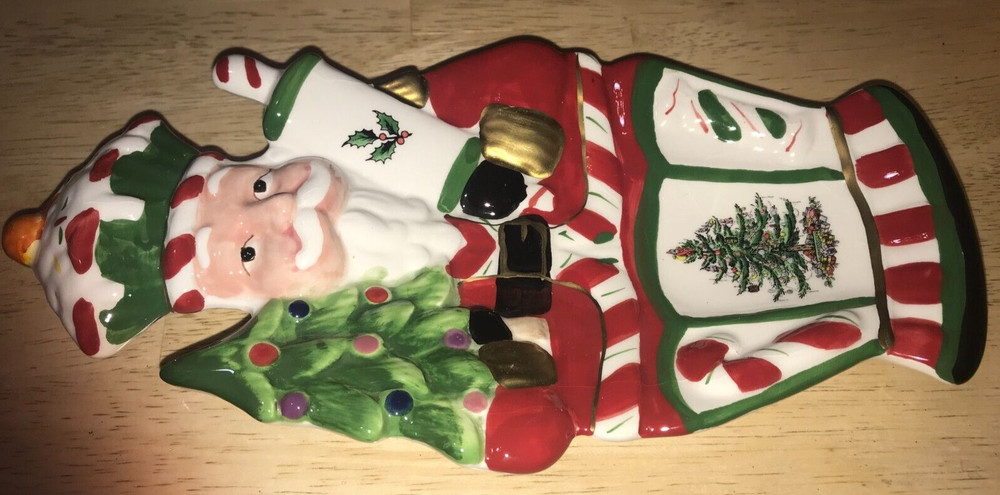 CHRISTMAS TREE SPODE SANTA NUTCRACKER PEPPERMINT SMALL DISH 10" X 5.25"