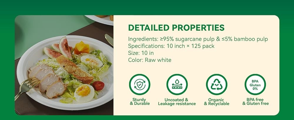 J CHEF postable Heavy Duty Plates 𝟭𝟬 𝗜𝗻𝗰𝗵 [𝟭𝟮𝟱 𝗣𝗮𝗰𝗸]