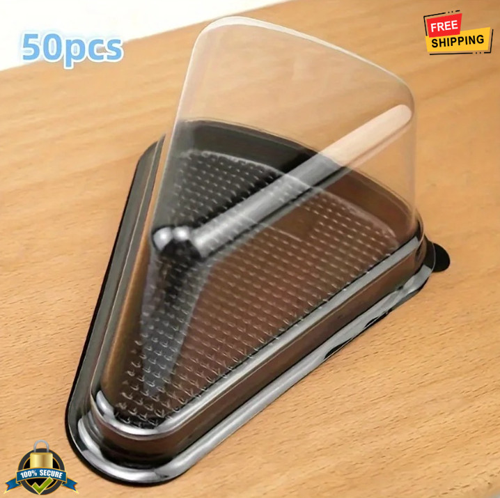50PCS Clear Cake Slice Containers – Disposable Plastic Boxes with Lids