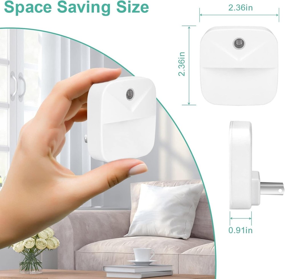 Plug-In Night Light LED Motion Sensor Activated Bathroom Kitchen Hallway 6-Pack