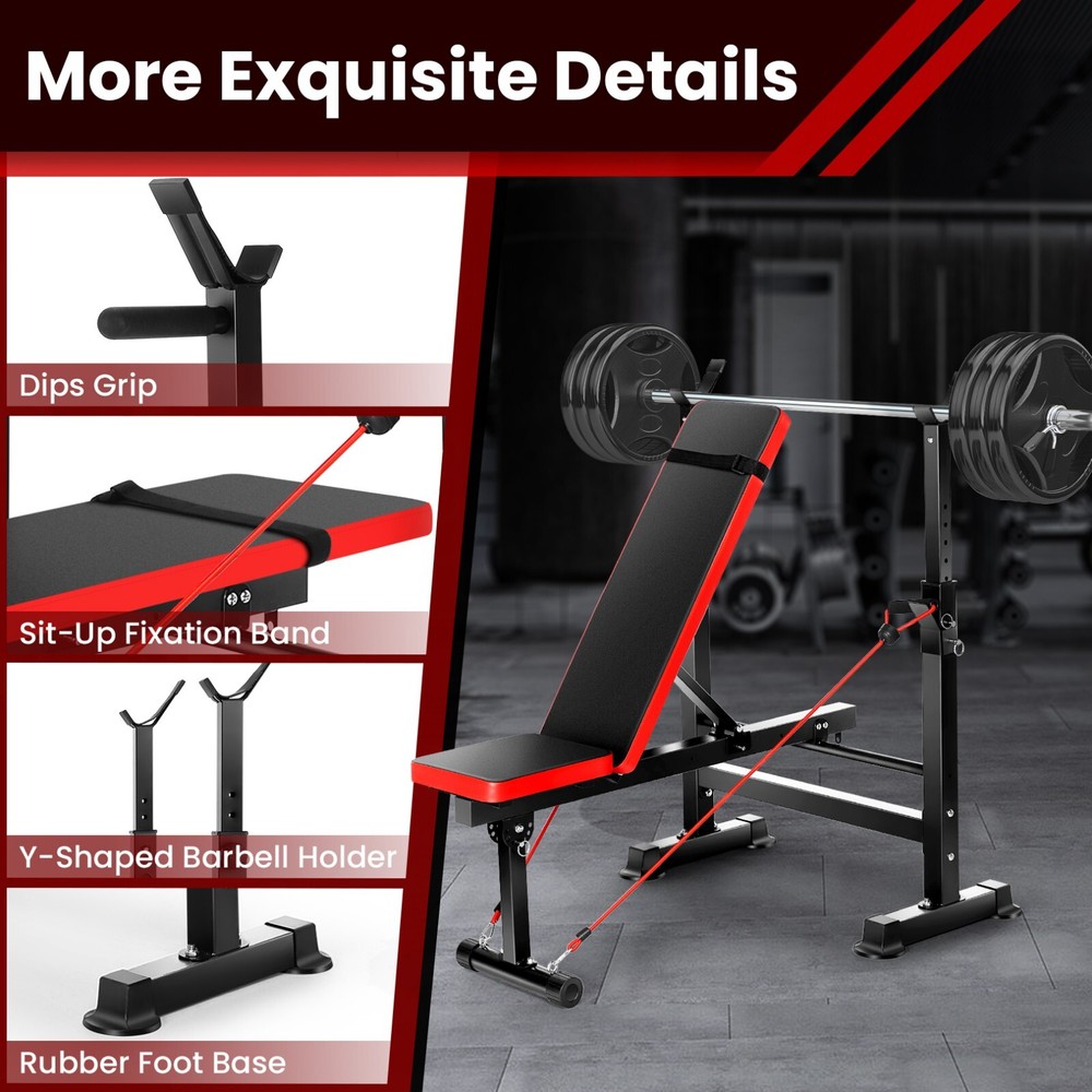 Adjustable Weight Bench 600lbs Foldable Workout Bench Strength with Barbell Rack