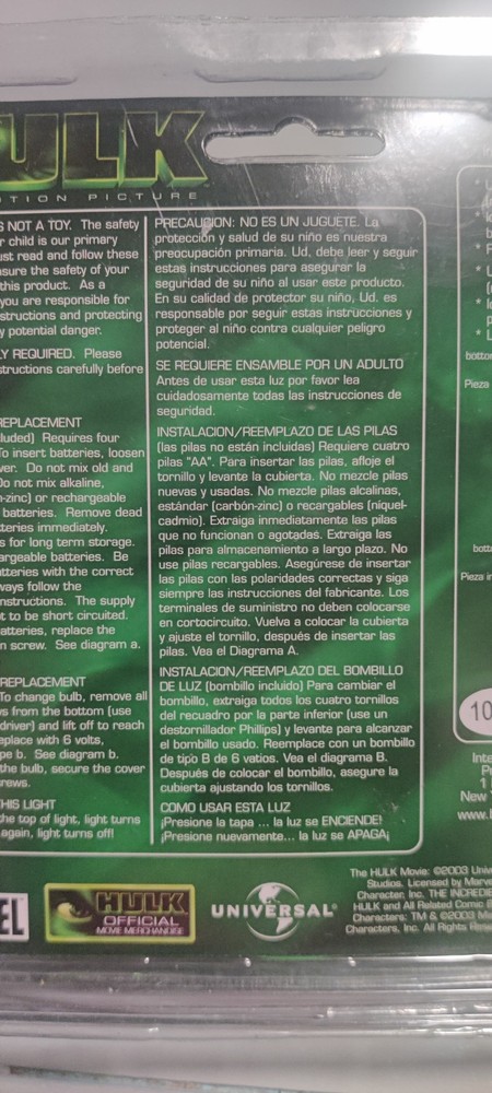 2003 Hulk Push On Push Off Light