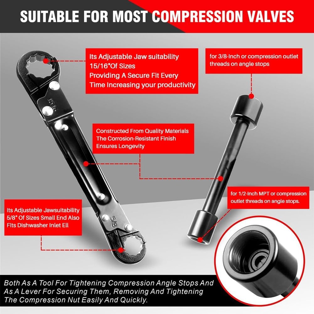 Angle Stop Wrench Kit, Professional Plumbing Tool for Installing & Removing C...
