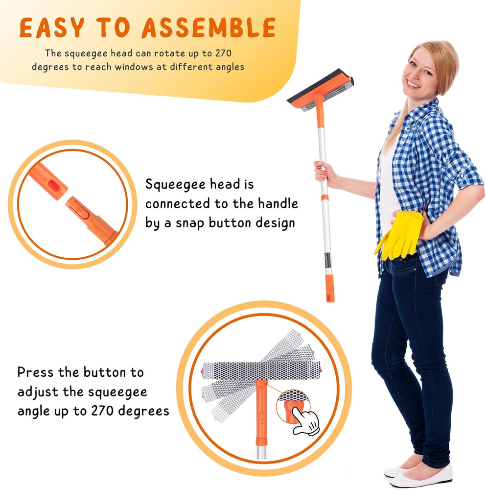 Window Squeegee for Home, Car Windshield Cleaner Tool with Extension Pole 20''-3