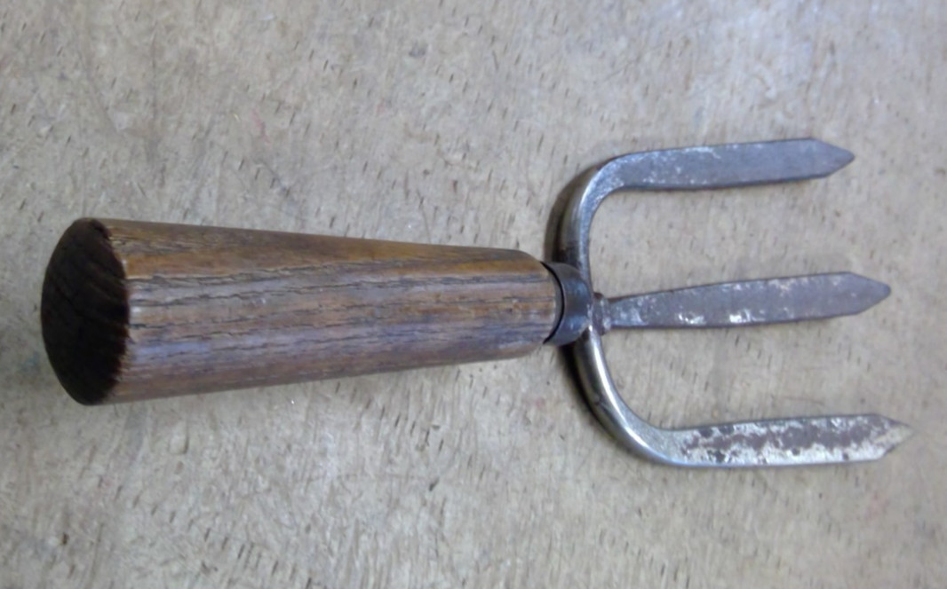 Vintage Hand Cultivator Fork Garden Tool Wood Handle 3 Prong