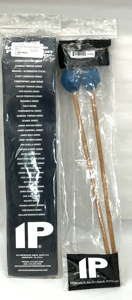 2 Pair Innovative Percussion Medium Marimba Mallets Teal Yarn Birch New