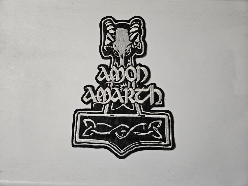 AMON AMARTH + LOGO SEW ON WHITE EMBROIDERED LARGE BACK PATCH