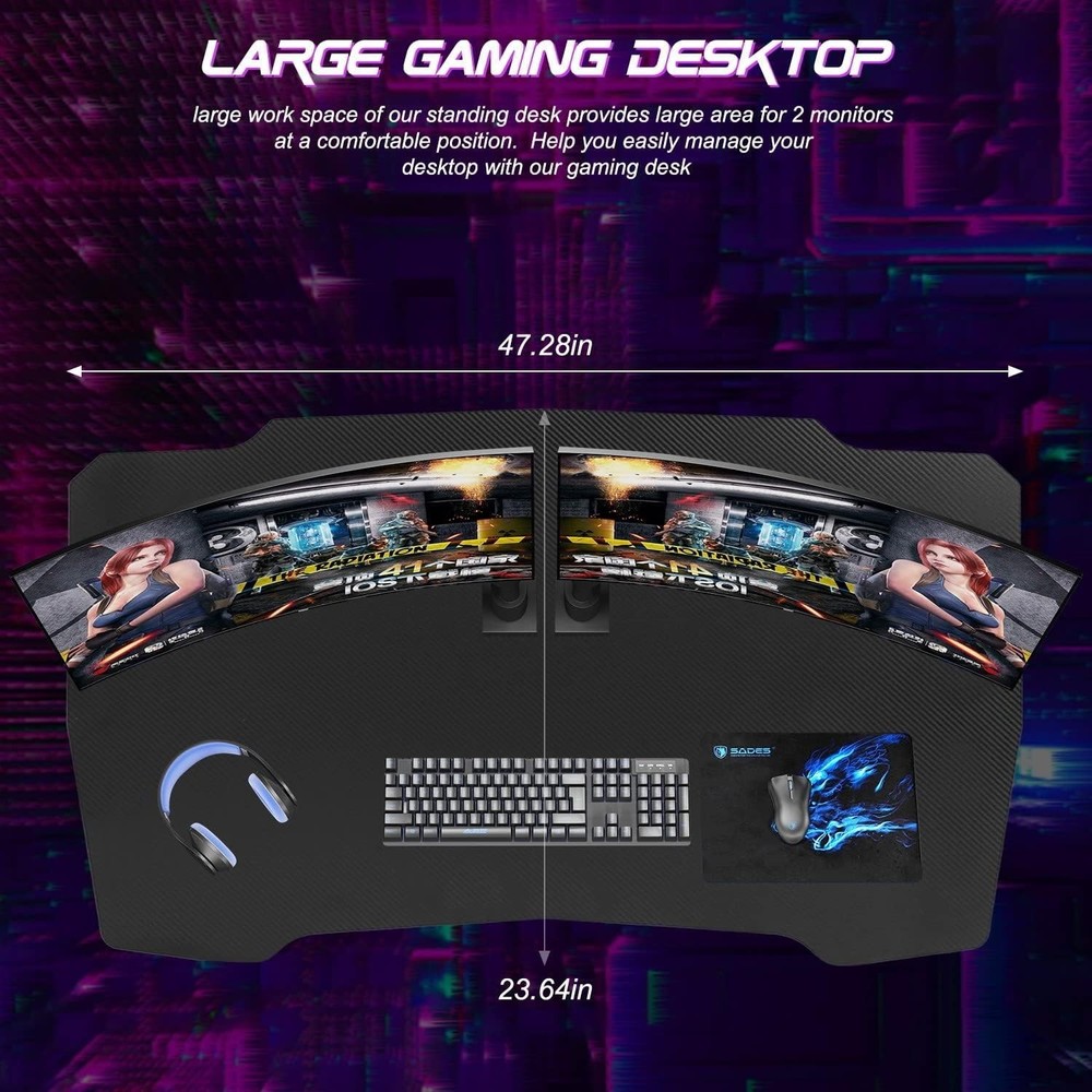 Spacious 47-Inch Ergonomic Gaming Workstation with Adjustable Features in Red