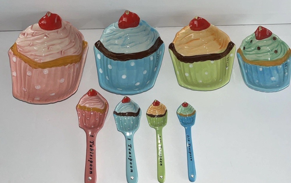 Cupcake Ceramic Nesting Measuring Spoons And Measuring Cups 4 Sizes Available