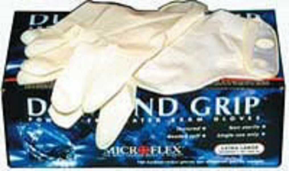 Microflex Diamond Grip Powder-Free Latex Gloves Size X-Large XL Case 10 Boxes