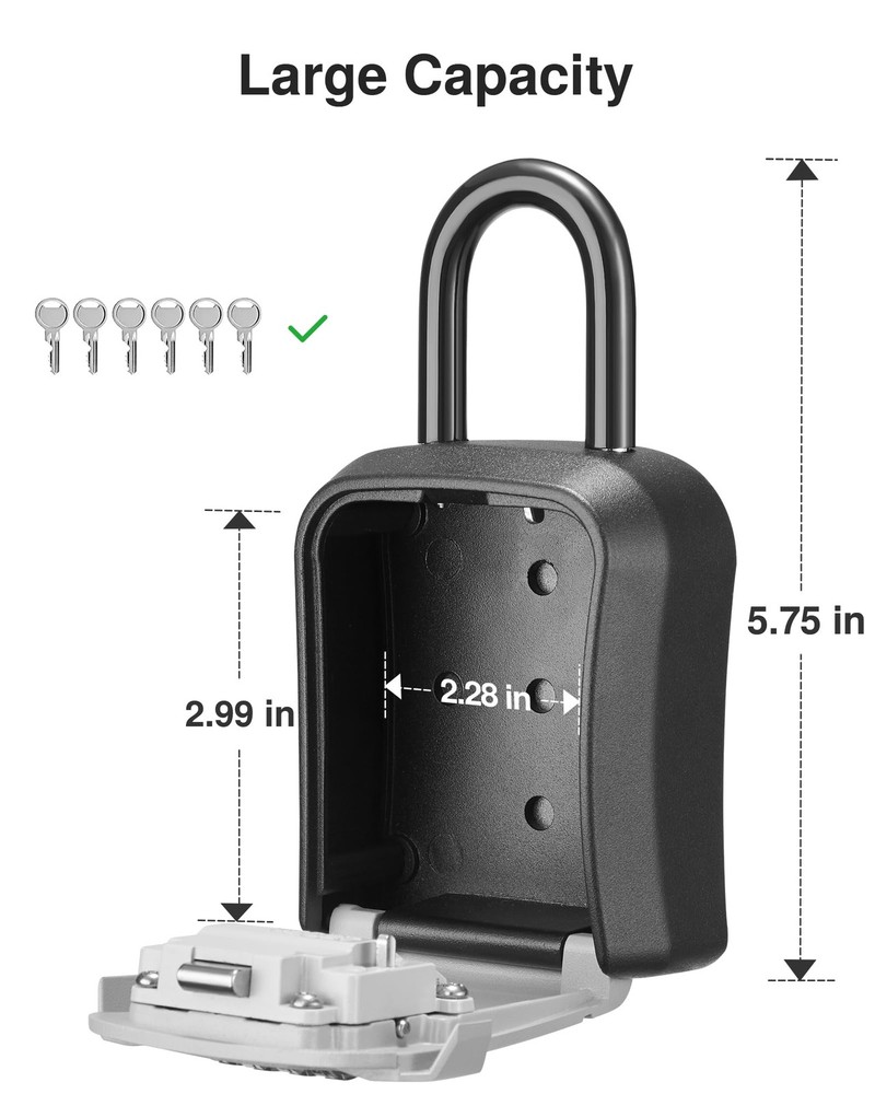 Lock Box, Key Lock Box Wall Mount & Portable Combination Lockbox with Resetta...