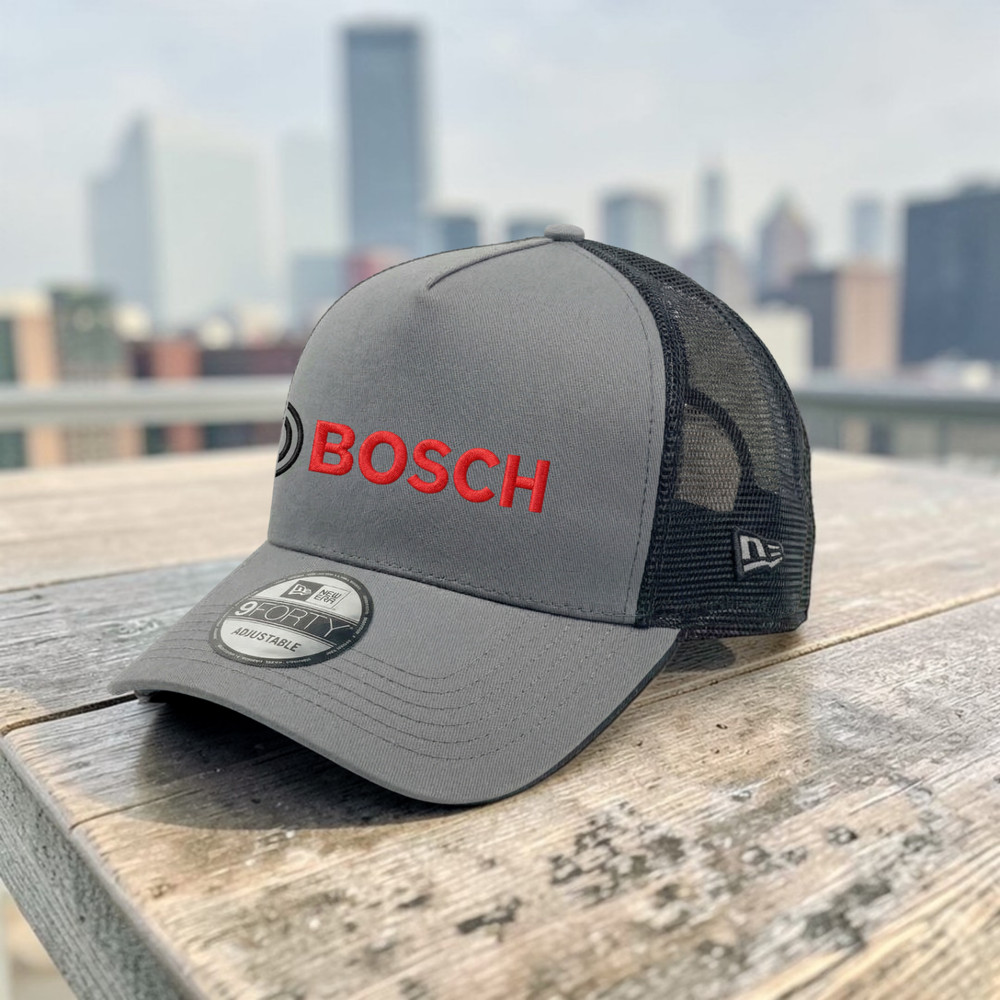 Bosch Embroidered Logo Trucker Hat Gray Black Mesh Adjustable Cap