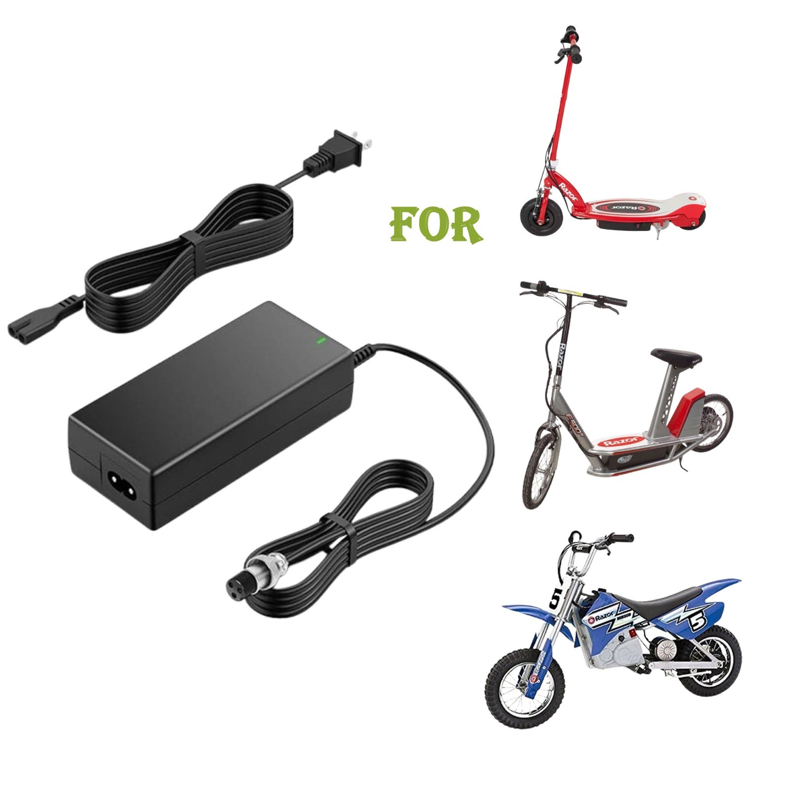 24V Electric Scooter Charger for Razor E175 E125 E325 E500 PR20 ZR350 MX350 E100