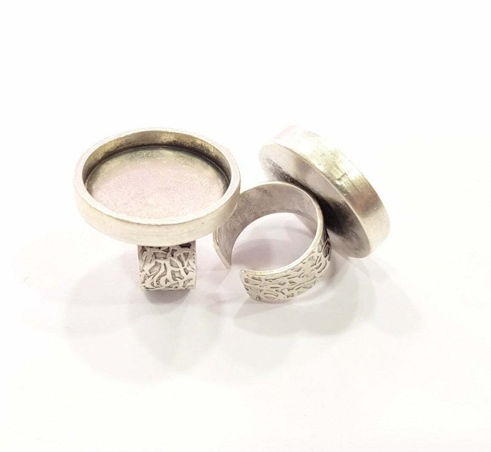 Round Blank Ring Base Bezel inlay Backs Mountings Setting Adjustable Silver