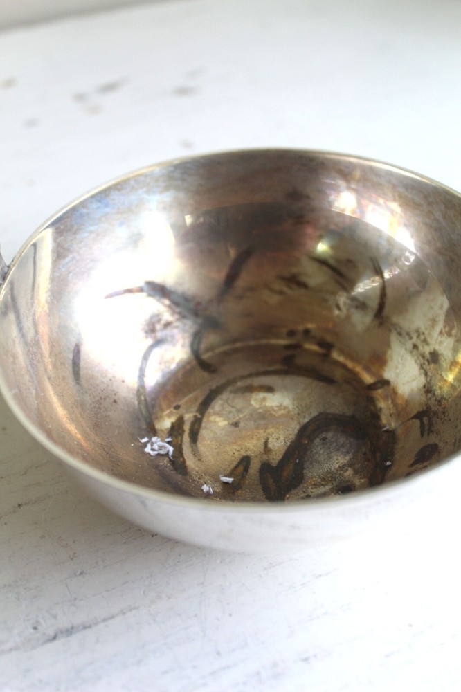 Low Silverplate Metal Bowl with Twist Swing Handle Easter Basket Incense Burner