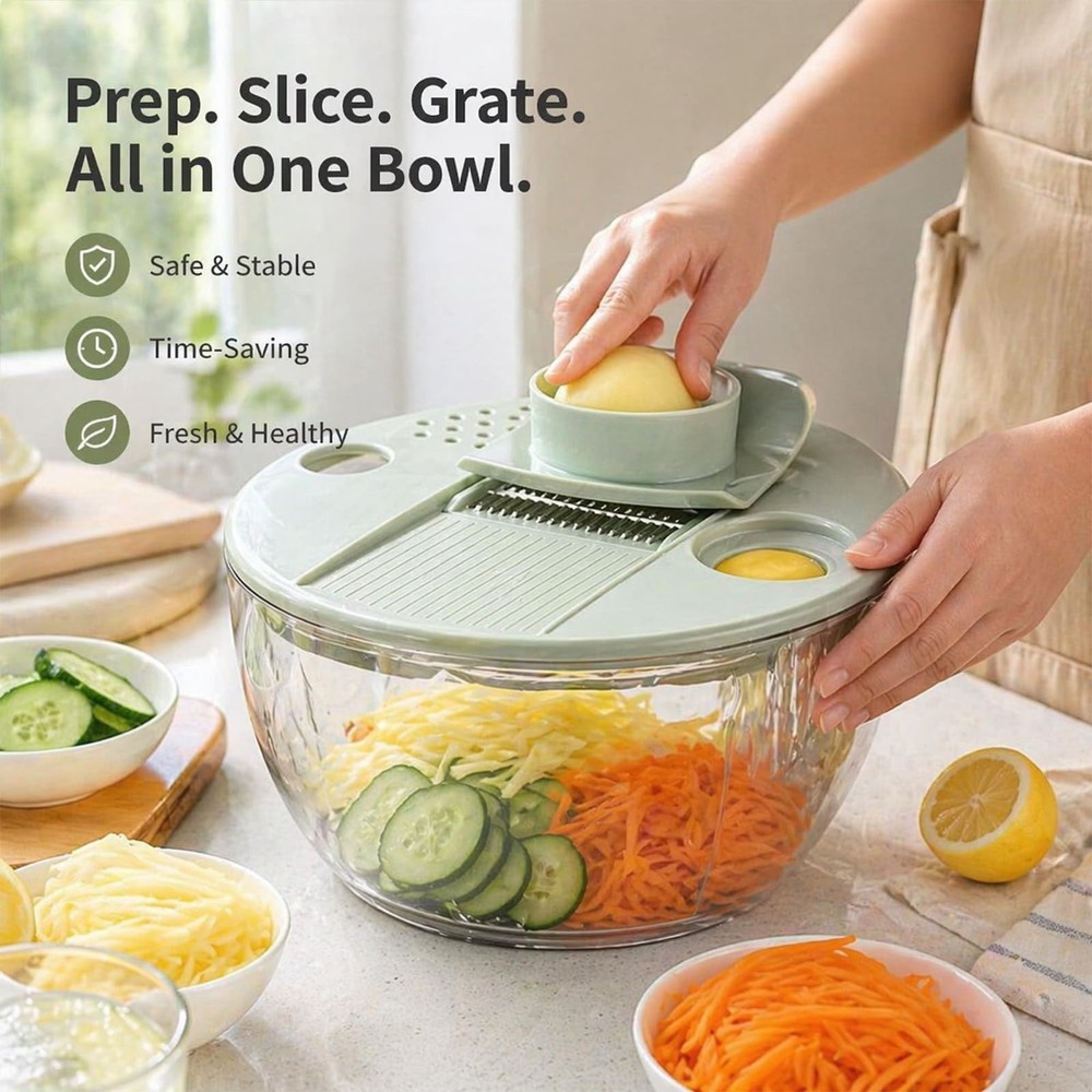 Large Capacity Multi-function Salad Spinner,6-in-1 Salad Spinner & Vegetable Cho