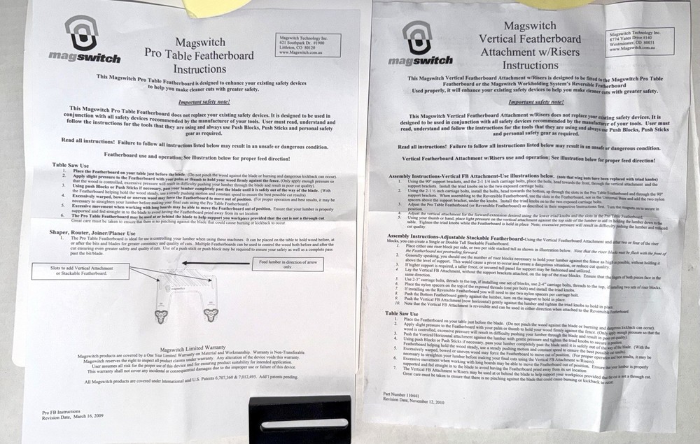 Magswitch Pro Table Featherboard With Vertical Featherboard Attachment