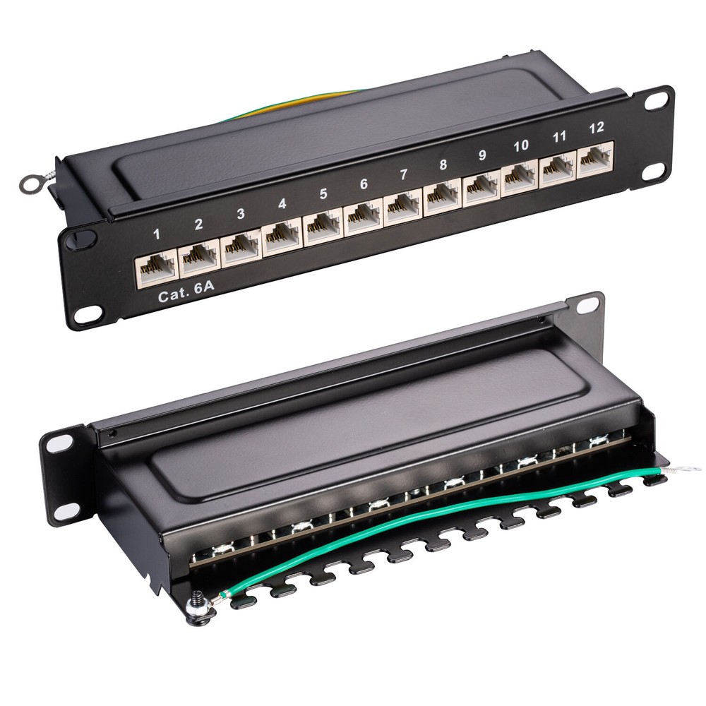 12 port Cat6A Shielded Patch Panel for Termination and Patch of Network Cables