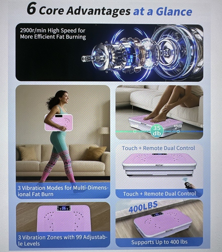 ROTAI SHAKE PLATE VIBRATION EXERCISE MACHINE-LYMPHATIC DRAINAGE - Light Pink