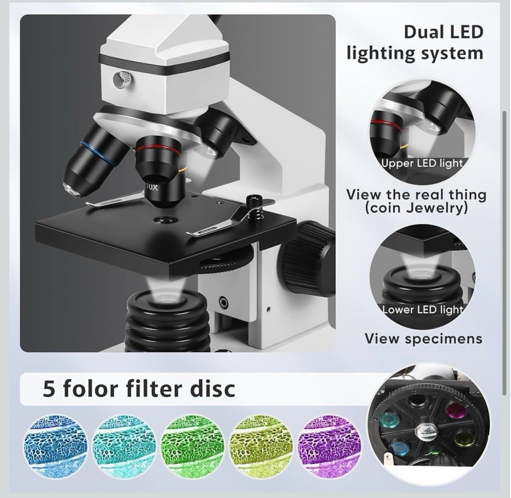 Microscope for Adults Professional:Compound Microscope for Kids 8-12,100X-2000X