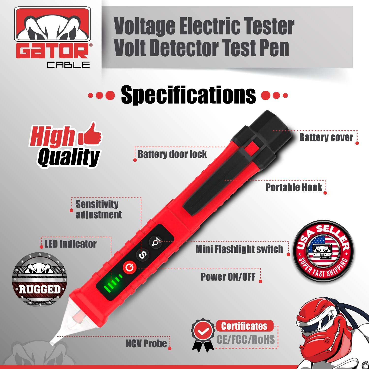 Voltage Electric Tester Volt Detector Test Pen Non-Contact Sensor AC DC 12-1000V