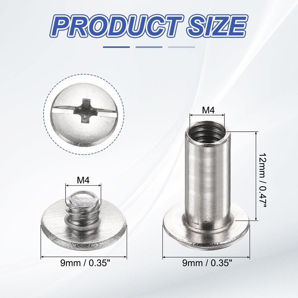 40set Phillips Chicago Screw M4x12mm Binding Post Screw, Silver