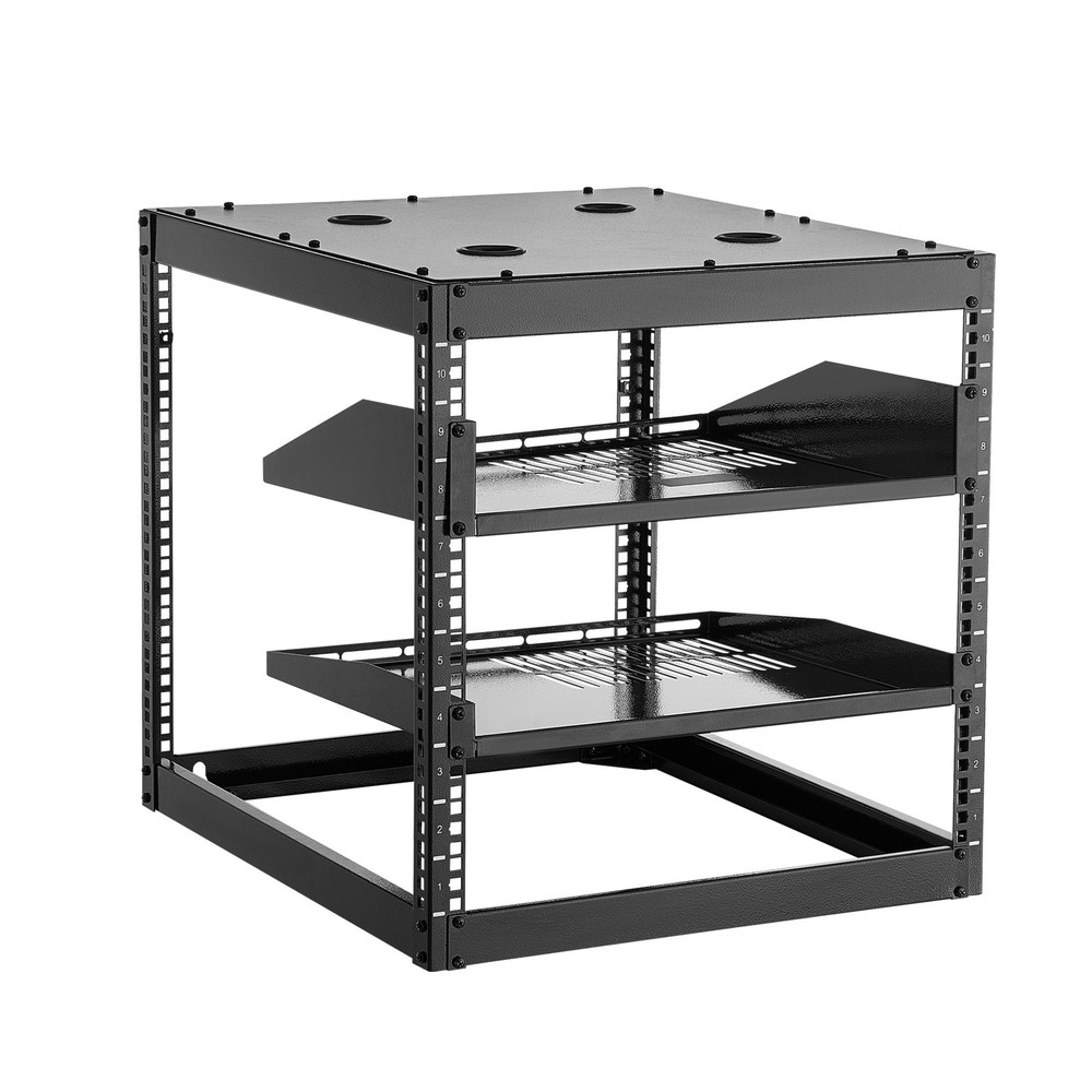 VEVOR 10U Open Frame Network Rack Wall Mounted Server Rack 4 Post with Shelves