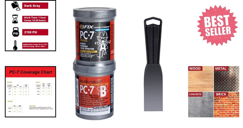 Versatile PC-7 Epoxy Adhesive Paste Kit for Strong Bonds, 1 lb in Two Cans