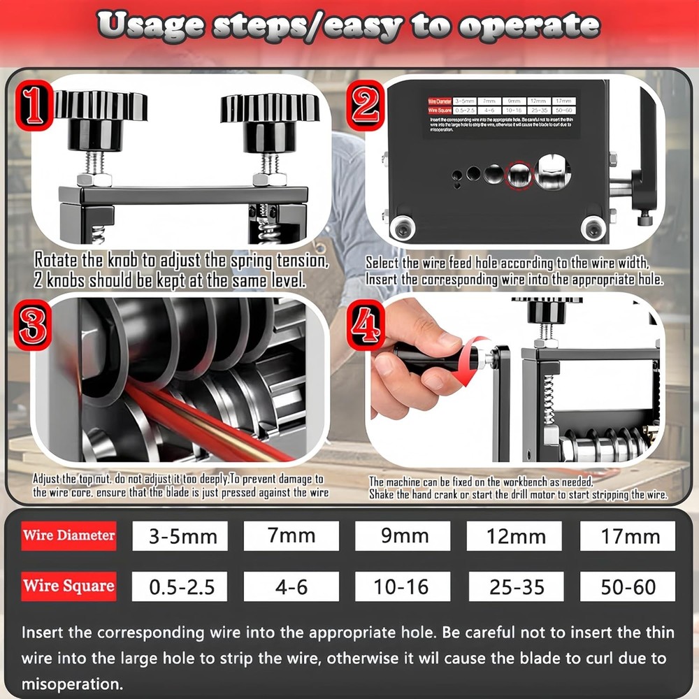 Manual Wire Stripper Machine,Drill Powered Hand Crank Wire Stripper Tool With...