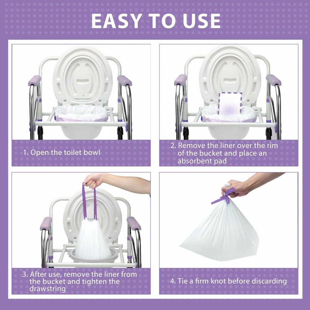 Commode Liners with Absorbent Pads for Bedside Commode, 100 100Bags/100Pads