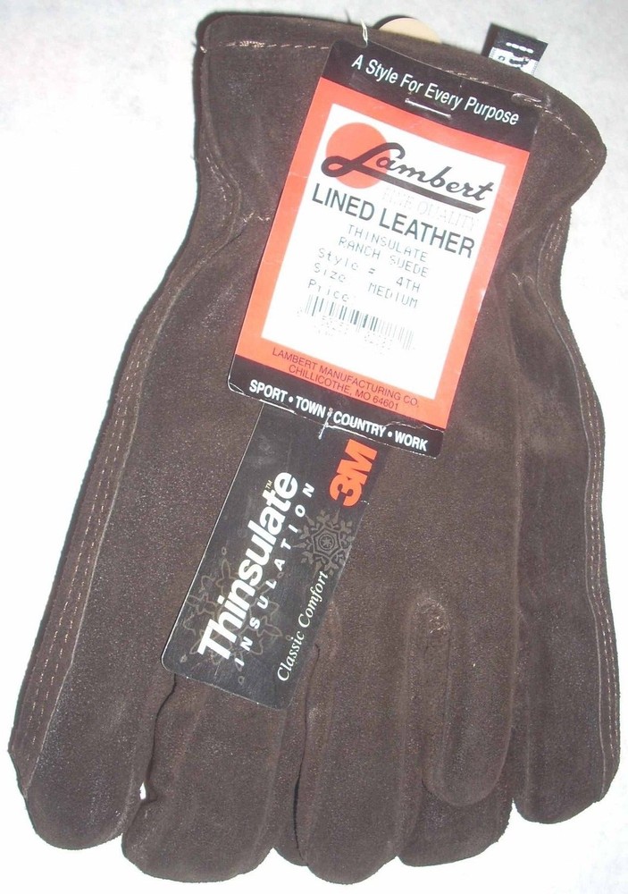Lambert 4TH Dark Brown Suede Leather Gloves Thinsulate Lined Medium