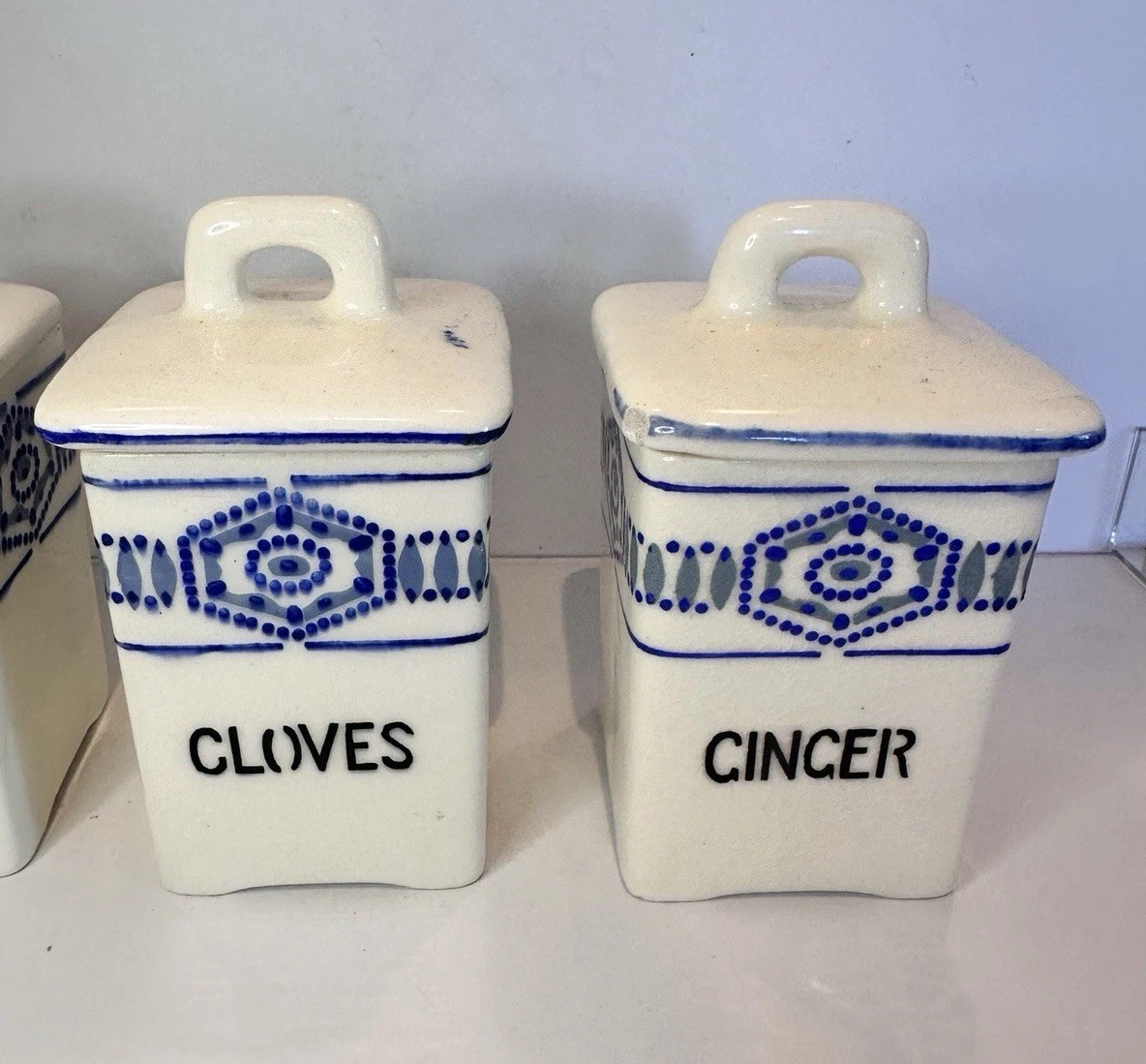 4 Blue and white Czechoslovakian spice canisters vintage