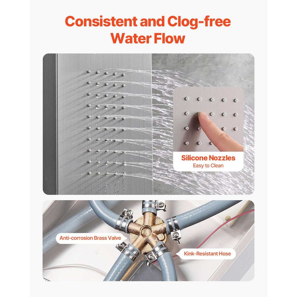 Shower Panel Tower System Stainless Steel Column Rainfall Waterfall Head 5 Modes