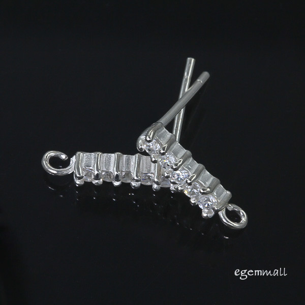 Sterling Silver CZ Stud Post Rectangle Earrings Connector #51750