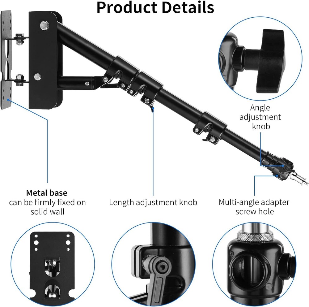 Selens 39" Triangle Wall Mount Boom Arm Stand For Salon Extensions Ring Light
