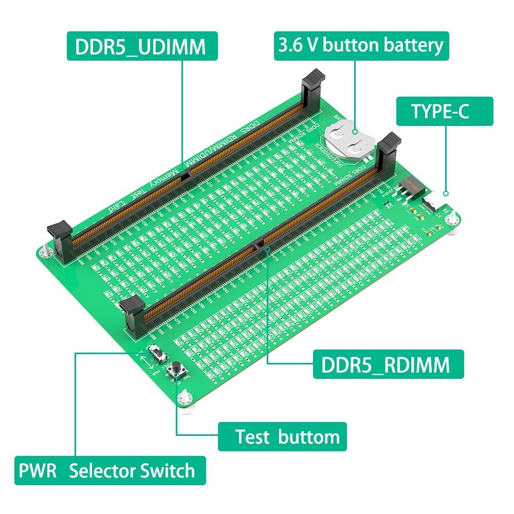 Desktop Computer DDR5 RDIMM/UDIMM Memory Test Card with LED Indicators
