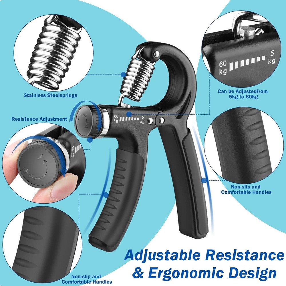 AIXPI Adjustable Grip Strength Trainer, Forearm Exerciser 11-132 lbs, Black
