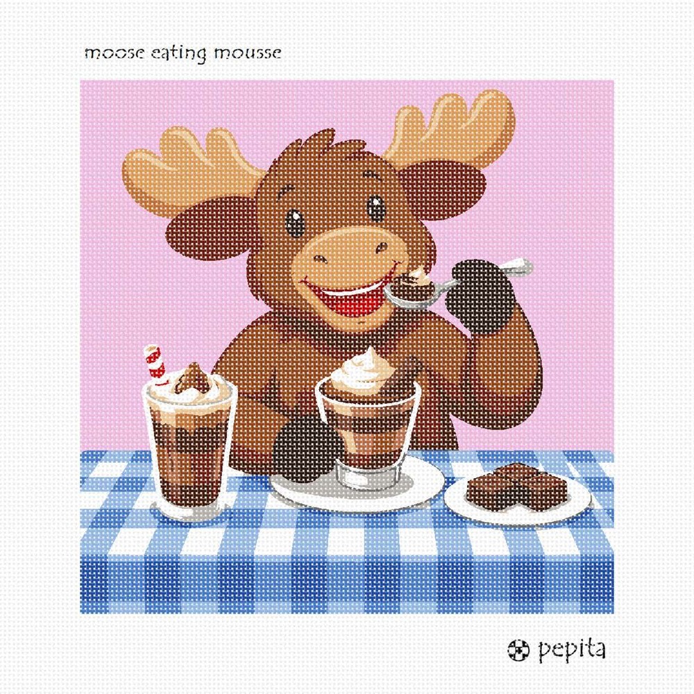 Moose Eating Mousse Needlepoint Kit or Canvas