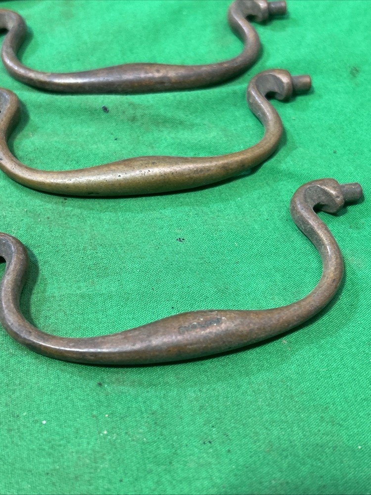 Seven 4.5” Center Gooseneck Solid Brass Antique Drawer Pulls Bails England