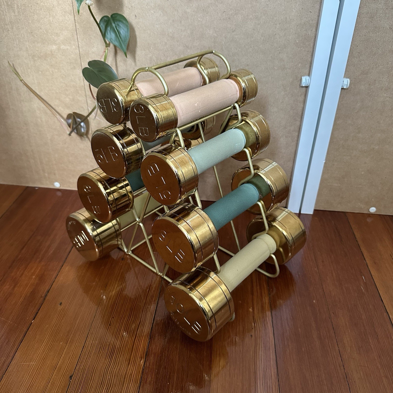 Blogilates Rare Discontinued Gold Dumbbell Weights 3lbs 5lbs 8lbs 10lbs Full Set