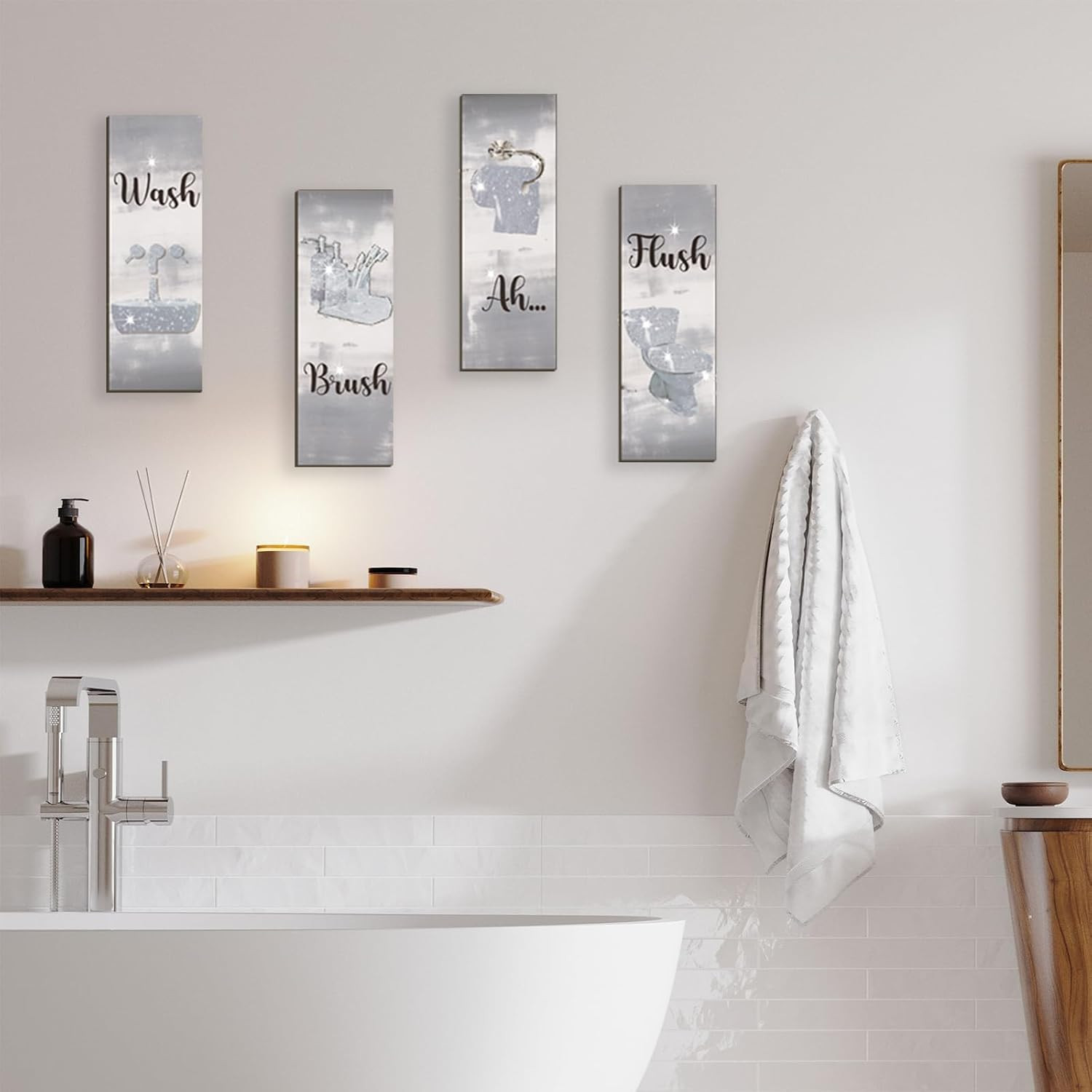 4 Pcs Silver Bathroom Decor Silver Bathroom Accessories Abstract Wall Decor Set